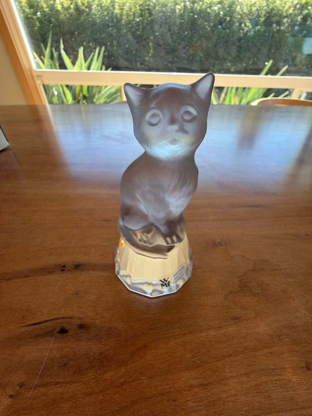WMF Germany Frosted Lead Crystal Cat Figurine Sculpture on Clear Base